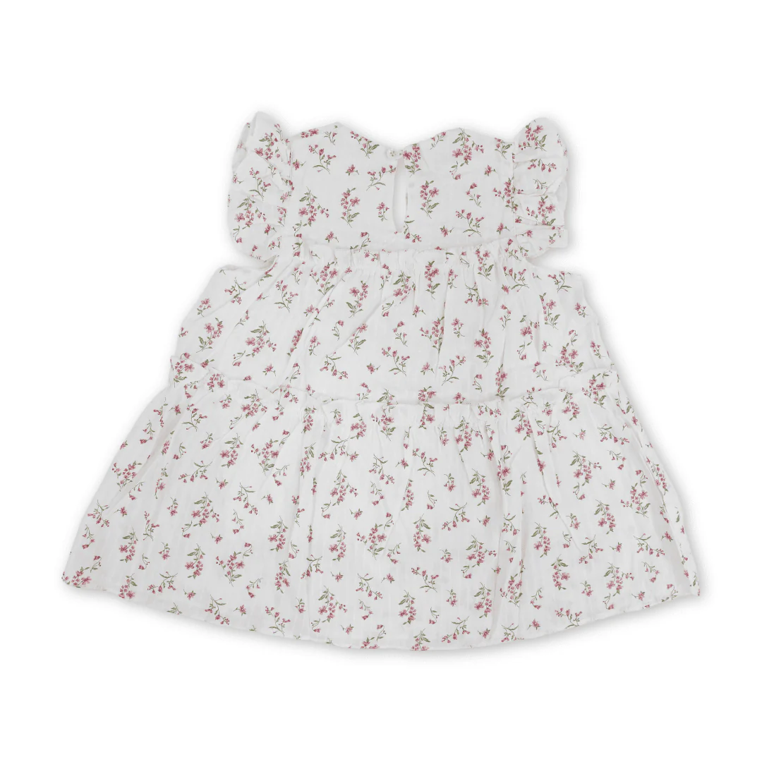 Baby Girls Cotton Dress – Off-White with Flowers Print - Image 2