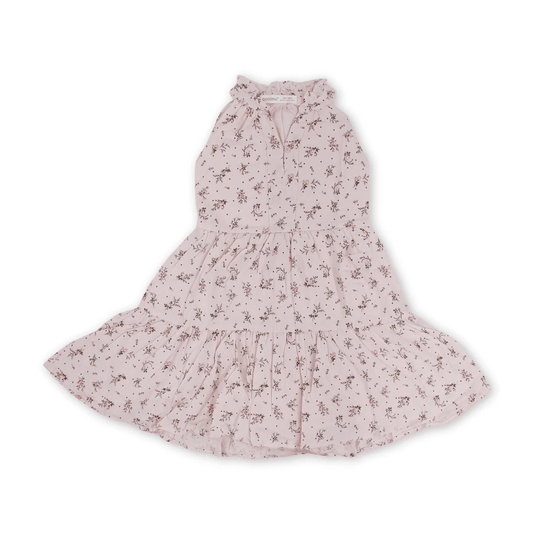 Girls Cotton Sleeveless Dress – Pink with Flowers Print