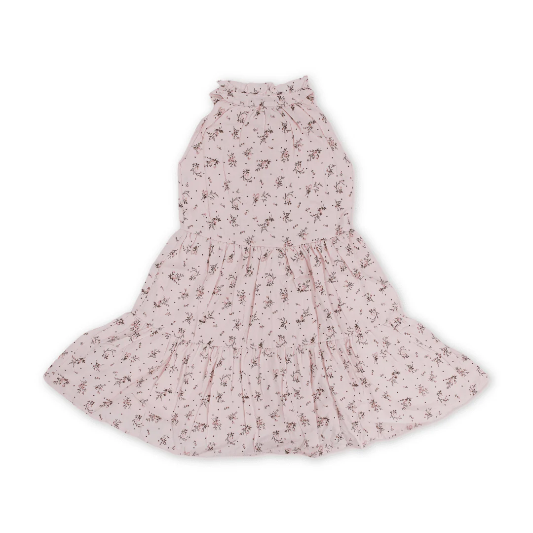 Girls Cotton Sleeveless Dress – Pink with Flowers Print - Image 2