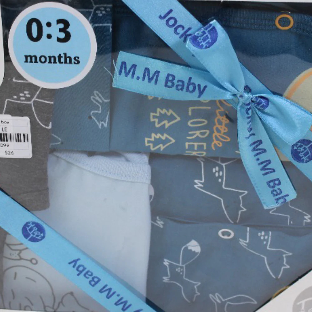 Baby Boys Cotton Gift Clothes Box 5 Pcs – Blue with Fox & Hedgehog Print (0-3m) - Image 3