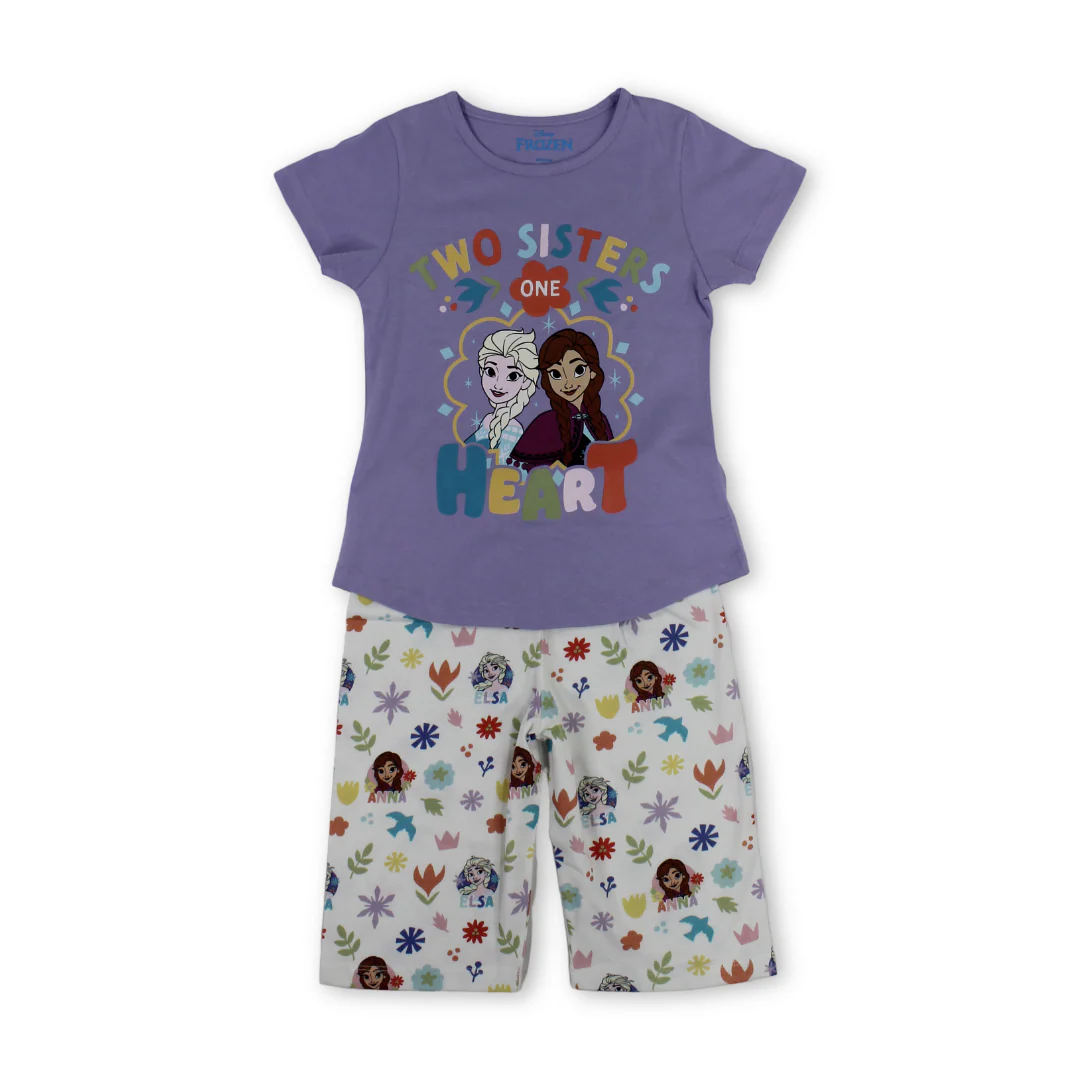Girls Cotton Pajama – Purple with Frozen Print