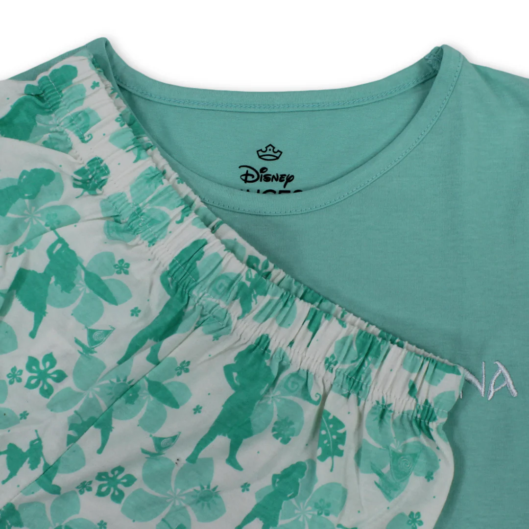 Girls Cotton Pajama – Aqua with Moana Print - Image 3