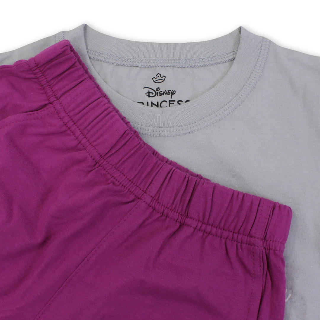 Girls Cotton Pajama – Grey & Purple with Tiana Print - Image 3