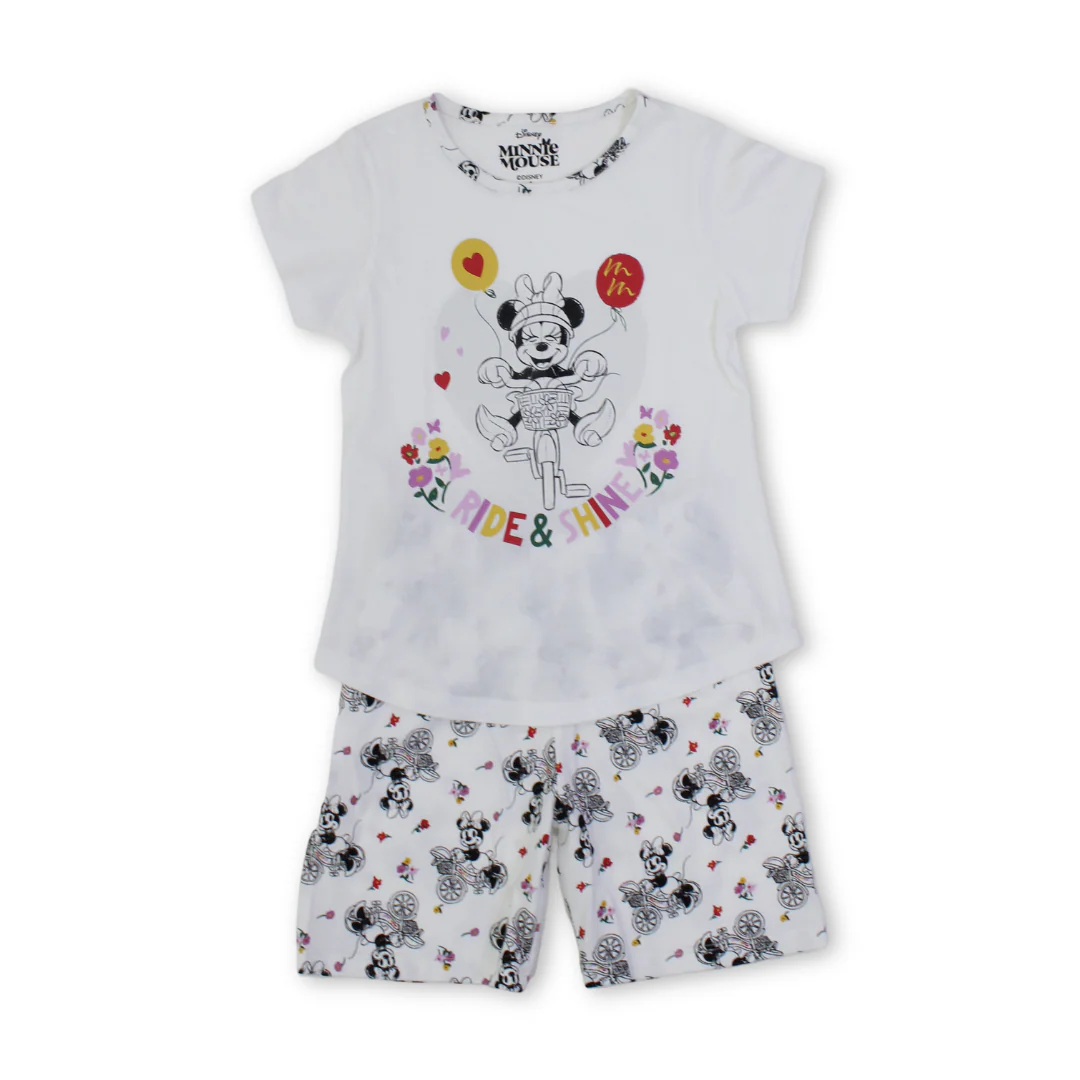 Girls Cotton Pajama – Off-White with Minnie Mouse Print