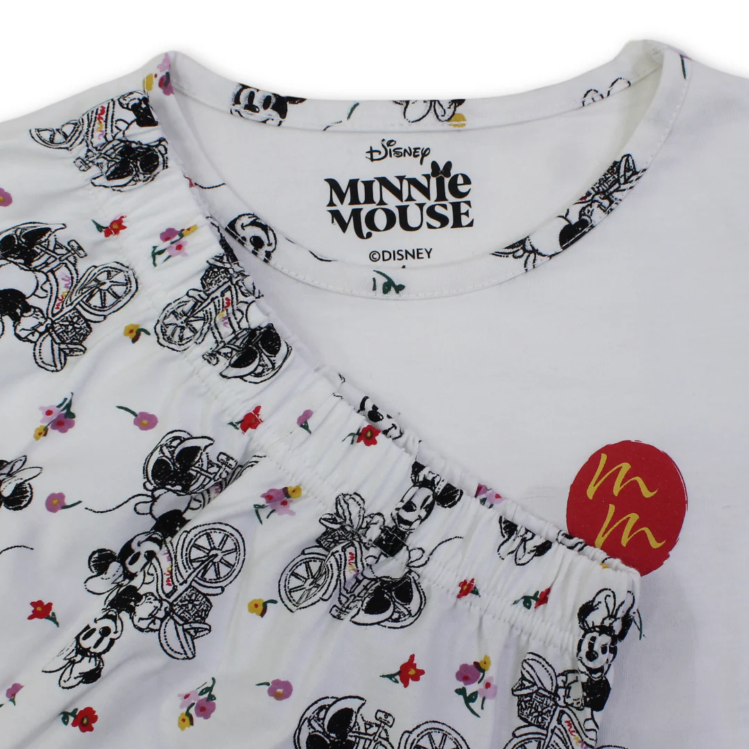Girls Cotton Pajama – Off-White with Minnie Mouse Print - Image 3
