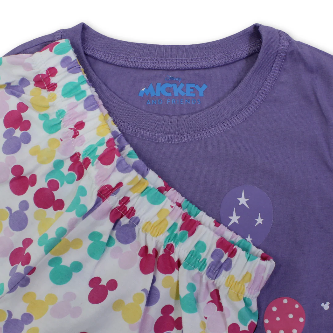 Girls Cotton Pajama – Purple with Mickey & Minnie Mouse Print - Image 3