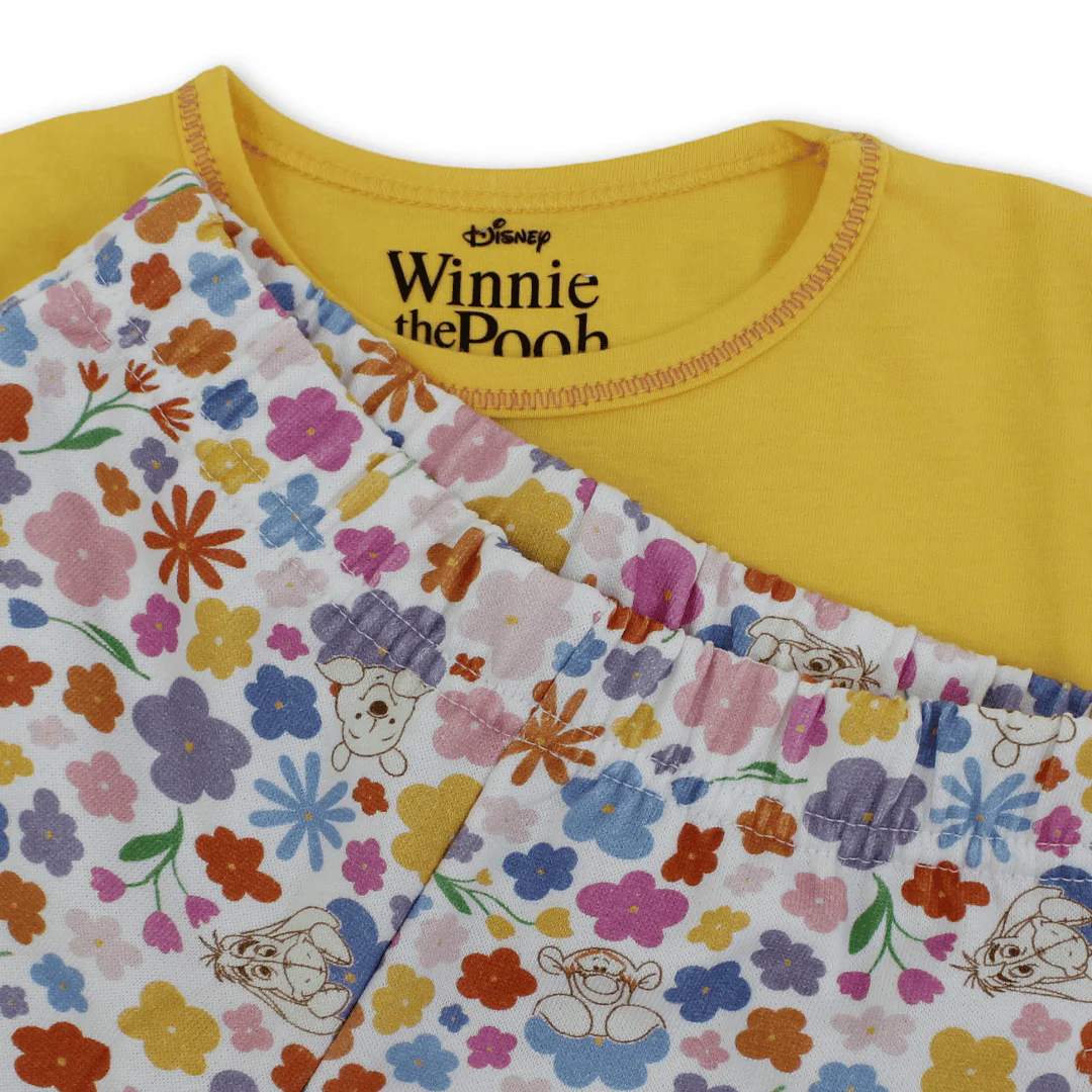 Girls Cotton Pajama – Yellow with Pooh Print - Image 3