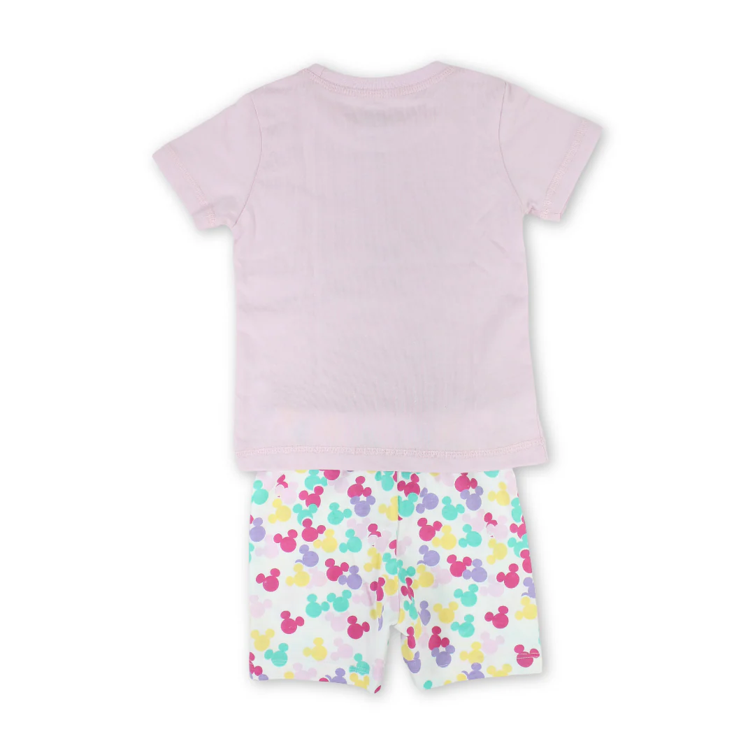 Baby Girls Cotton Pajama – Pink with Mickey & Minnie Mouse Print - Image 2
