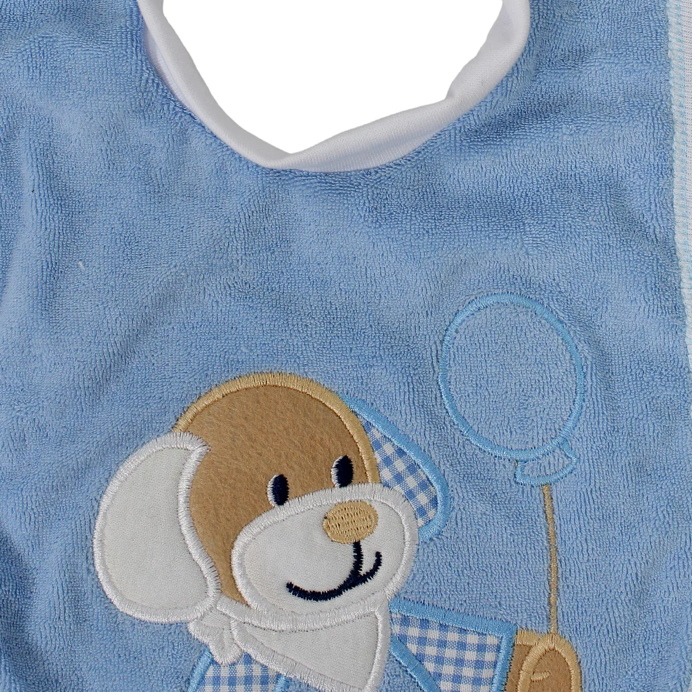 Cotton Baby Bib – Baby Blue with Dog Embroidery - Image 3