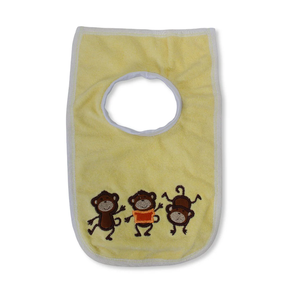 Cotton Baby Bib – Yellow with Three Monkeys Print
