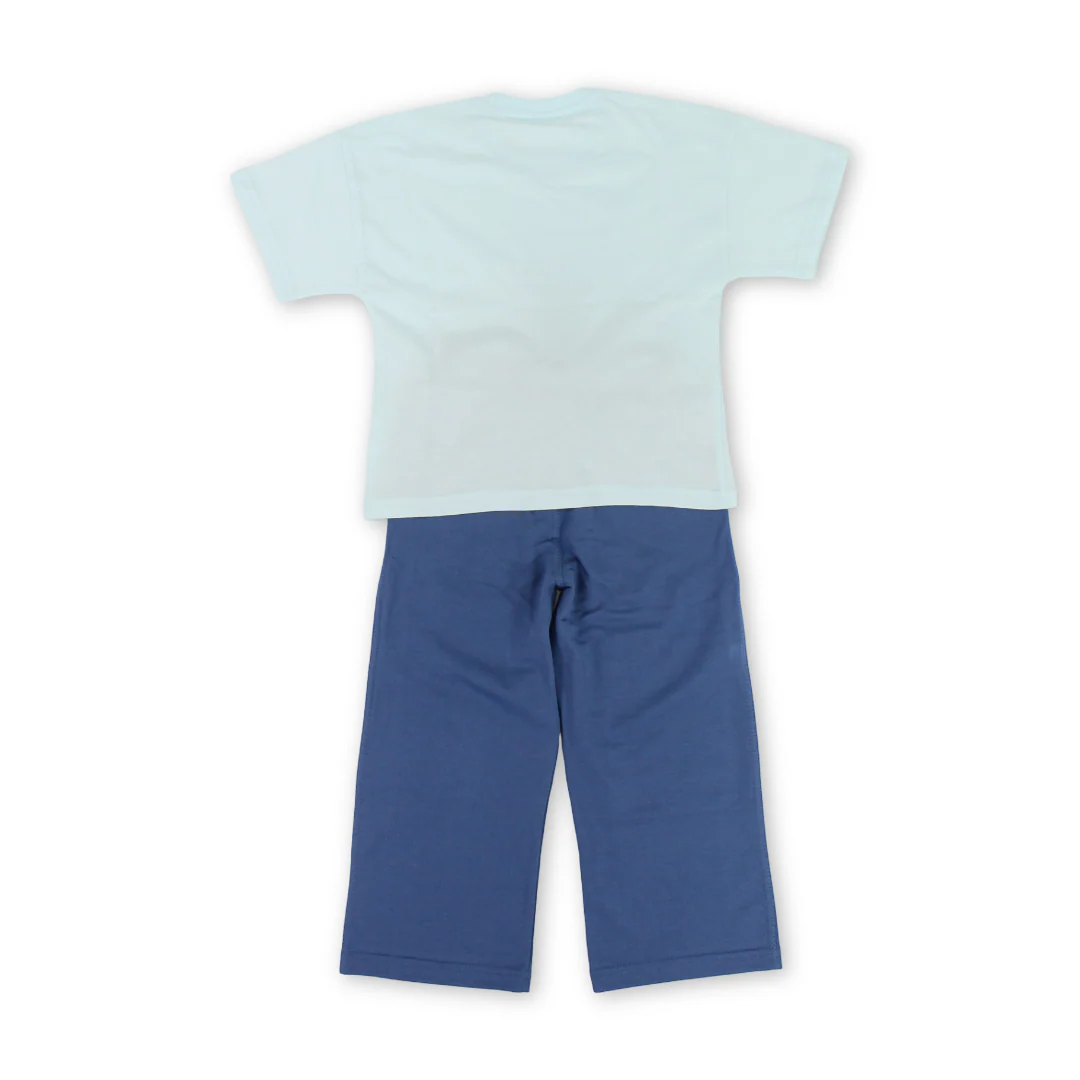 Boys Cotton Pajama – Aqua with "Sum Mer Vaca Tion" Print - Image 2