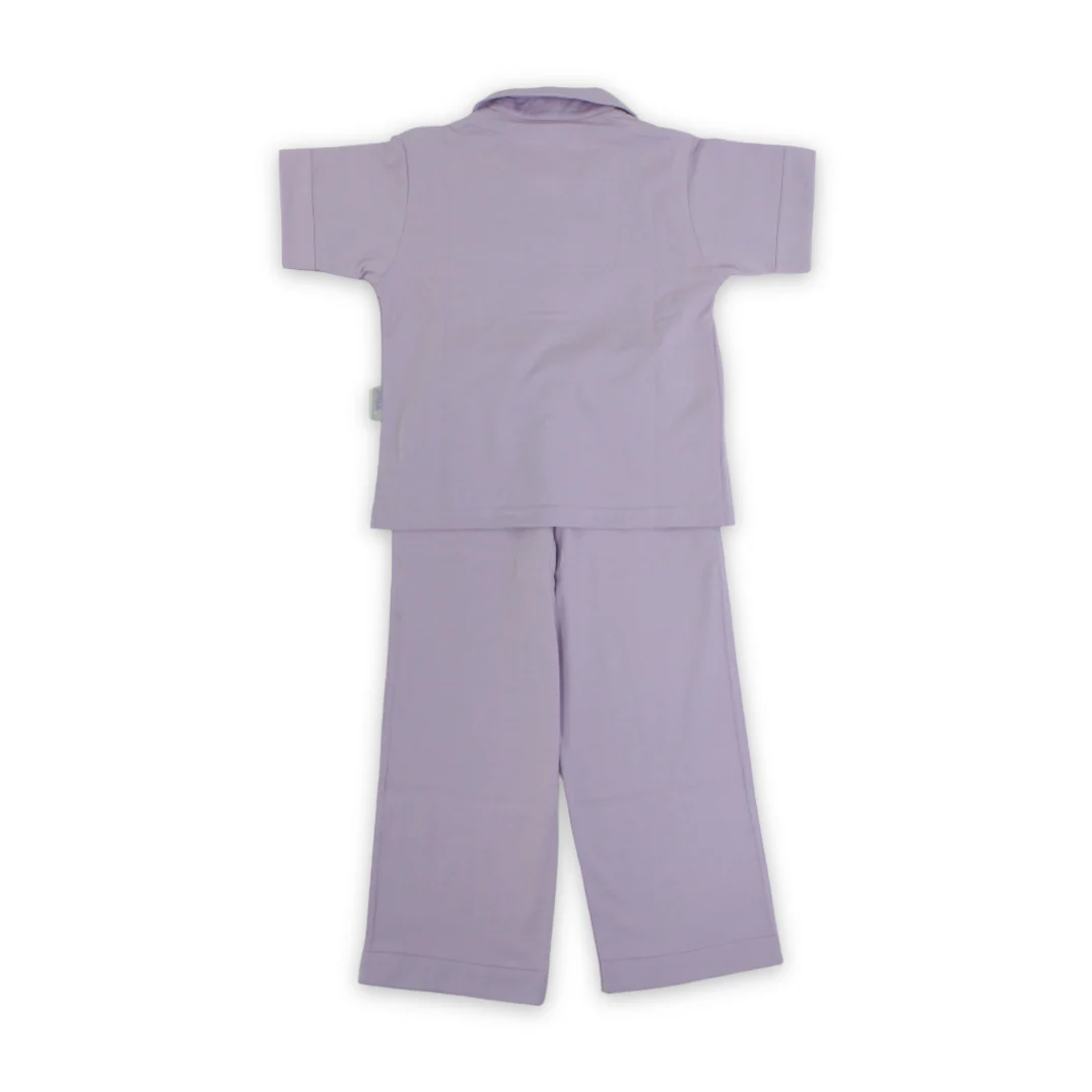 Girls Cotton Pajama – Purple with "Flower Mood" Embroidery - Image 2