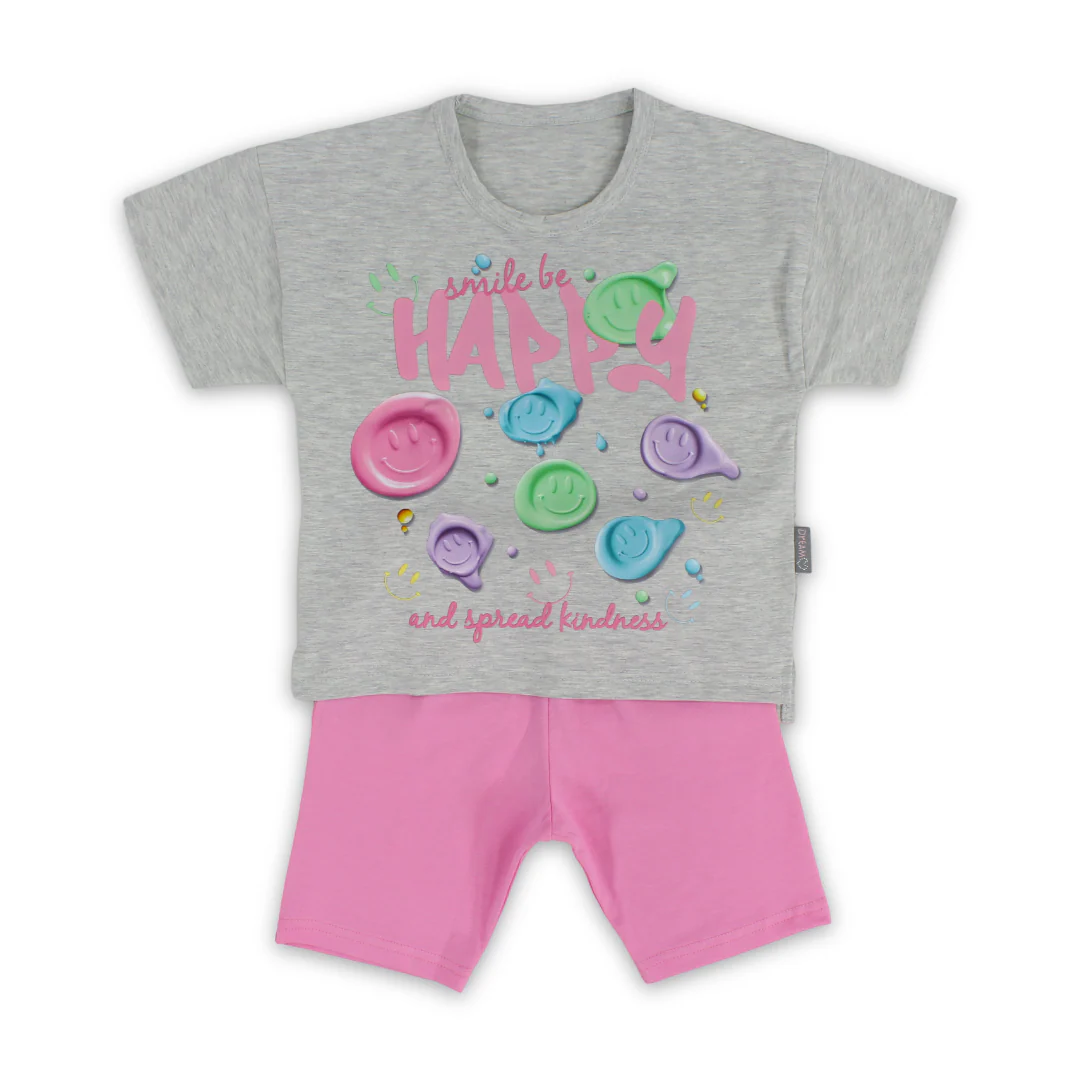 Girls Cotton Pajama – "Smile be Happy" Print