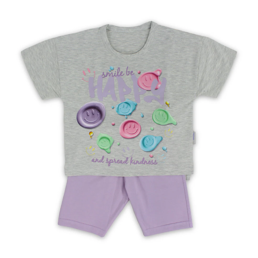 Girls Cotton Pajama – "Smile be Happy" Print - Image 2