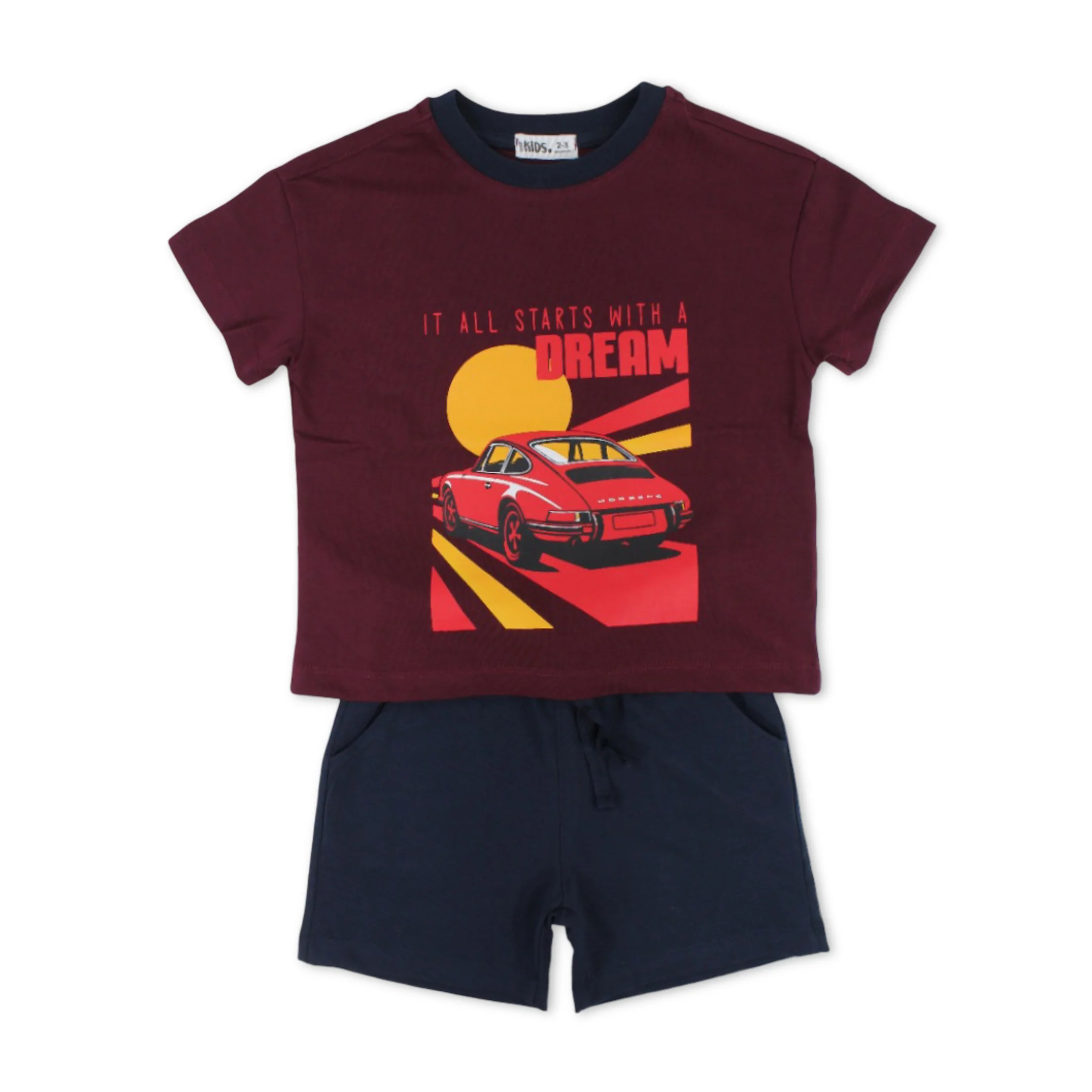 Boys Cotton Pajama – Burgundy with "Dream" Print