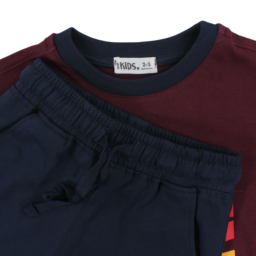 Boys Cotton Pajama – Burgundy with "Dream" Print - Image 3