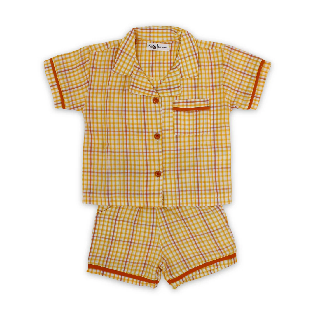 Baby Girls Cotton Pajama – Orange with Checkered Print
