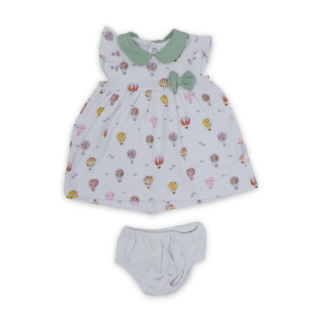 Baby Girls Cotton Dress – Balloons Print 2Pcs
