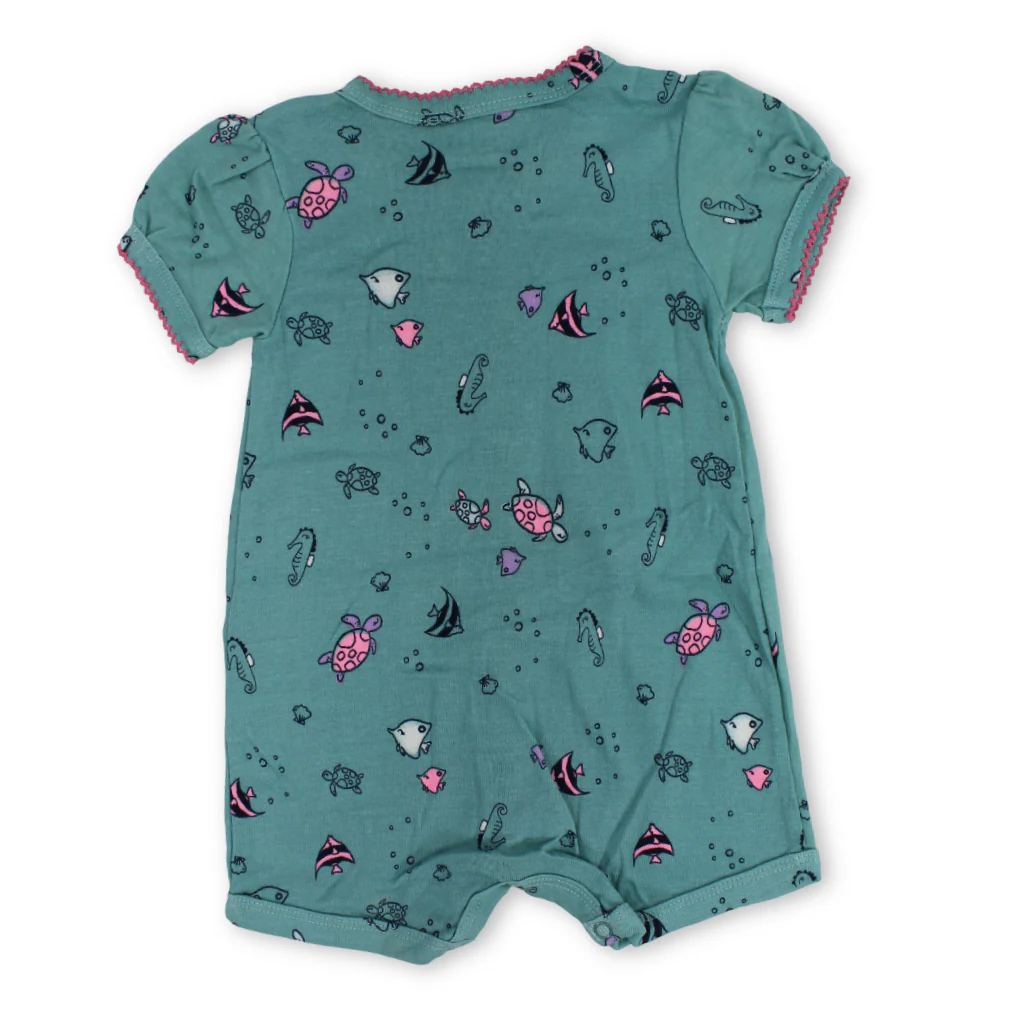 Baby Girls Cotton Romper – Mint with Sea Horse Embroidery - Image 2