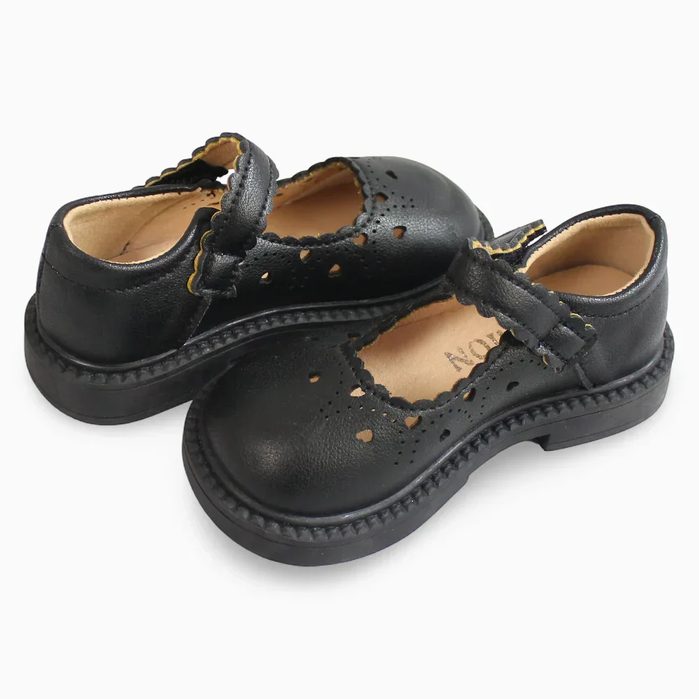 Girls Leather Shoes – Black - Image 2