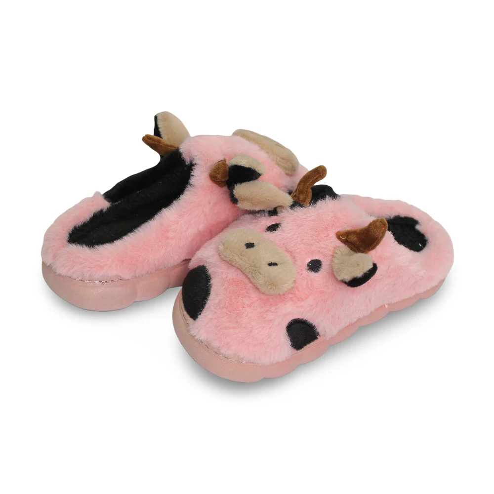 Girls Fur Slippers – with Cow Design - Image 5