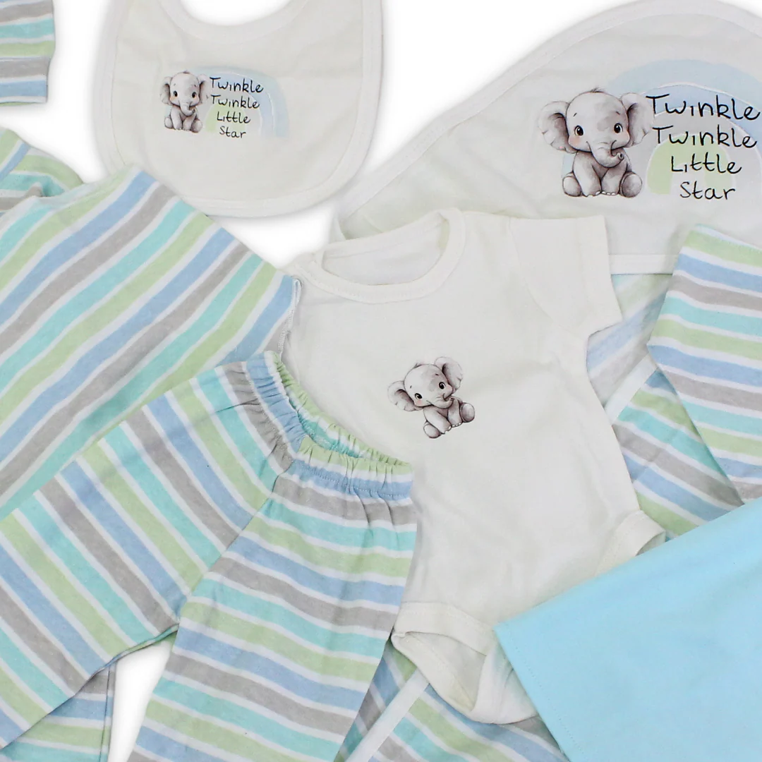 Baby Boys Cotton Gift Clothes Box – Aqua & White - Image 3