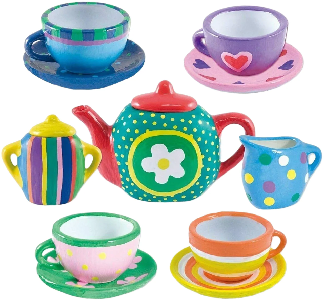 DIY Paint-Your-Own Ceramic Tea Set - 14 Pcs