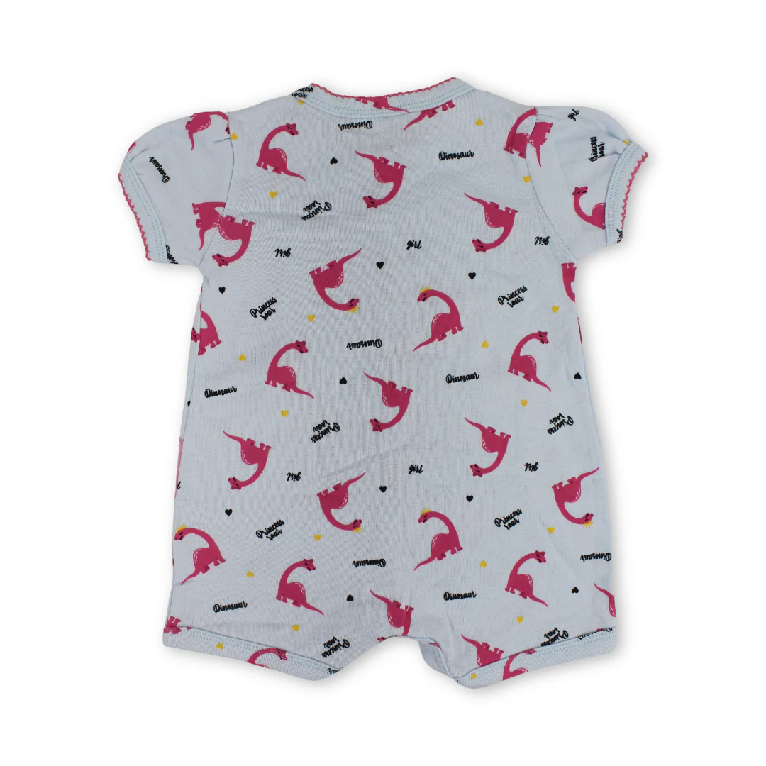 Baby Girls Cotton Romper – Baby Blue with Dinosaur Embroidery - Image 2