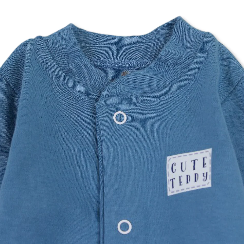 Baby Boys Cotton Footless Onesie – "Cute Teddy" Embroidery - Image 6