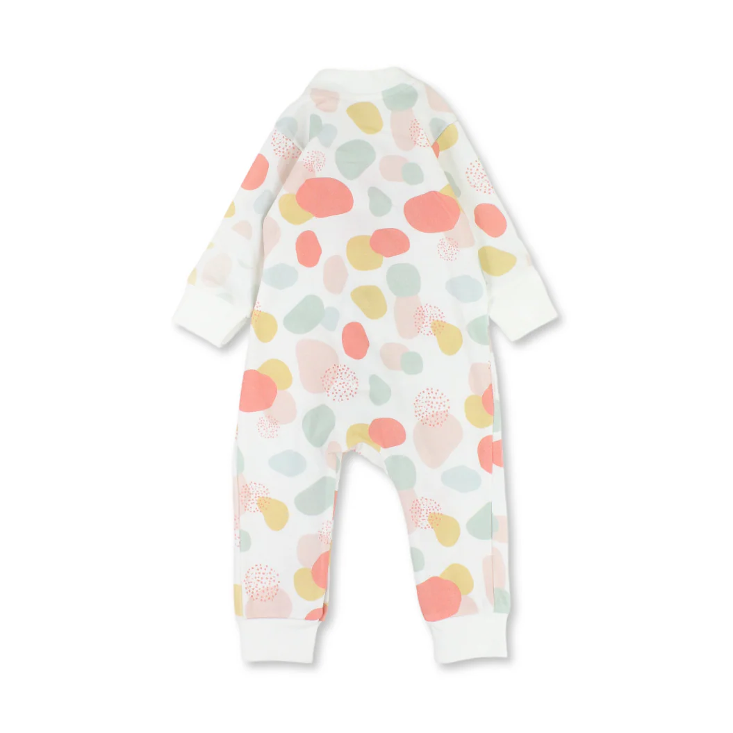 Baby Girls Cotton Footless Onesie – Off-White with Dots Print - Image 2
