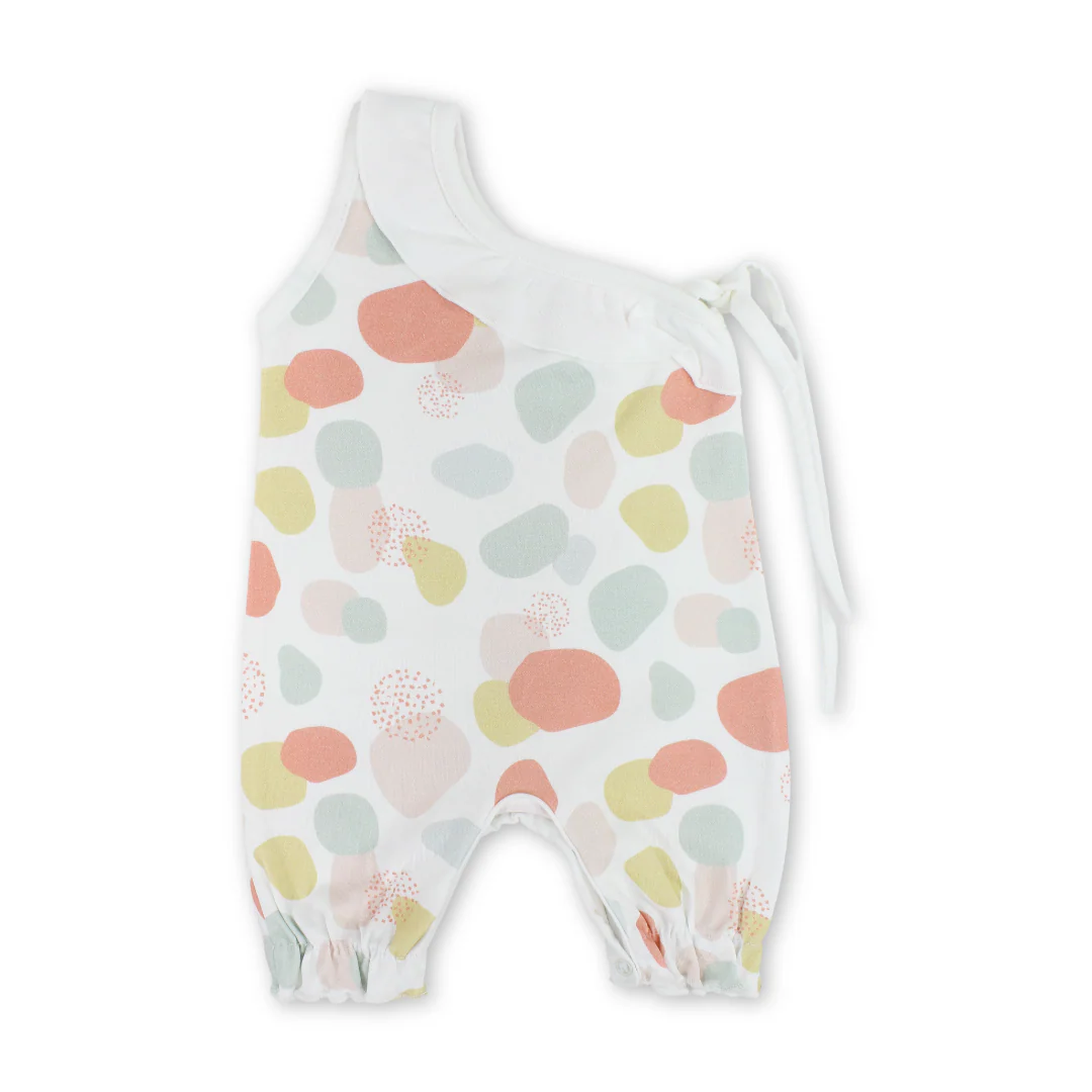 Baby Girls Cotton Romper – Off-White with Colored Circles Print - Image 2