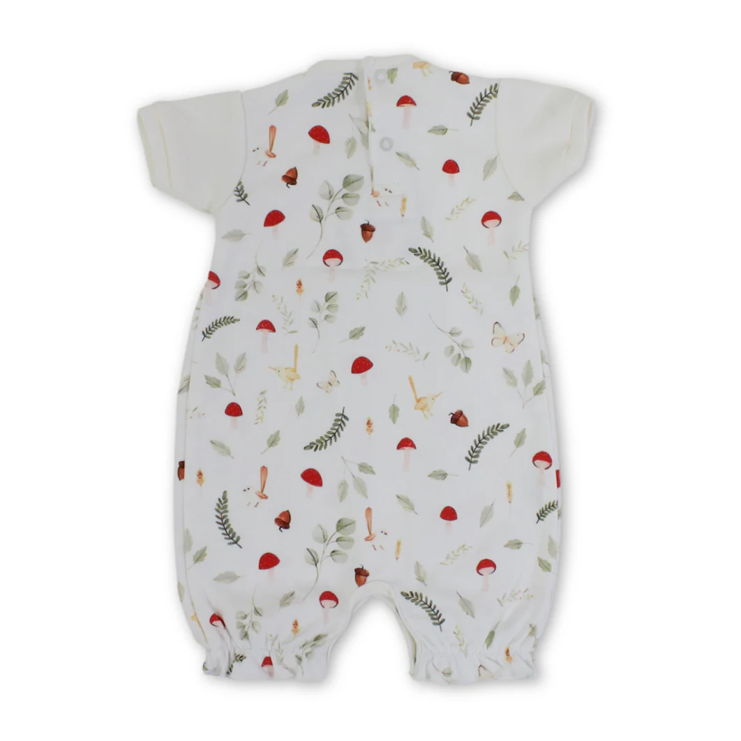 Baby Girls Cotton Romper – Off-White with Mushroom Embroidery - Image 2
