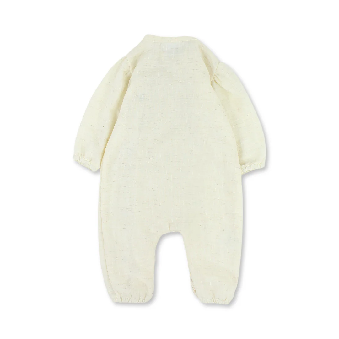 Baby Girls Linen Crochet Footless Onesie – Off-White - Image 2