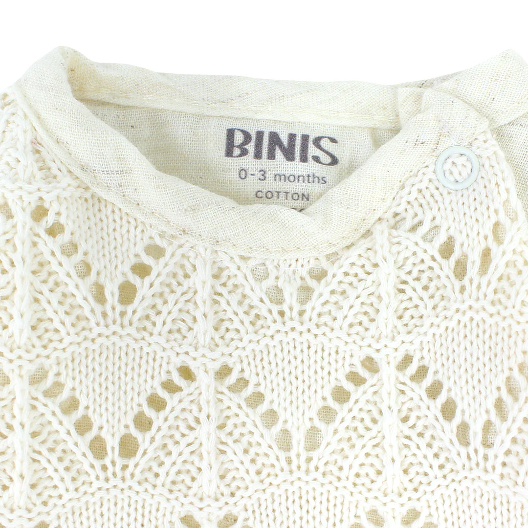Baby Girls Linen Crochet Footless Onesie – Off-White - Image 3