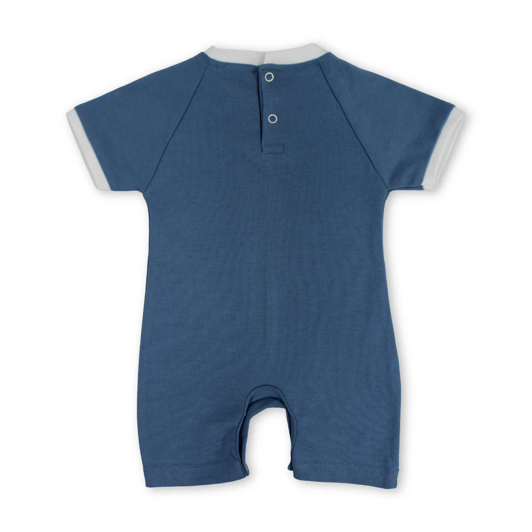 Baby Boys Cotton Romper – Indigo with "Hello" Print - Image 2