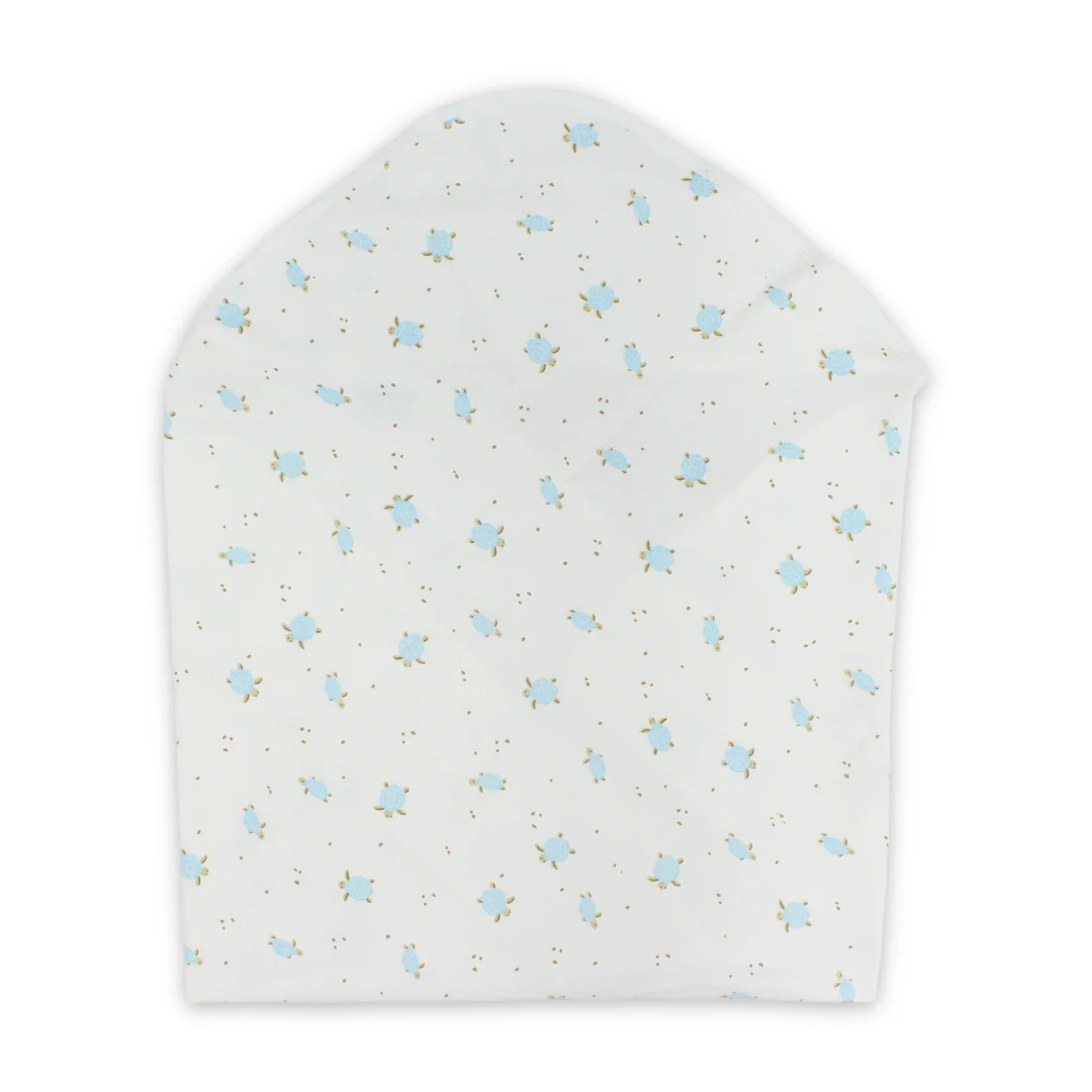 Cotton Baby Blanket – White with Turtles Print - Image 2