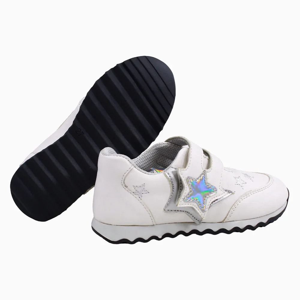 Girls Leather Sneakers – White & Silver Star - Image 3