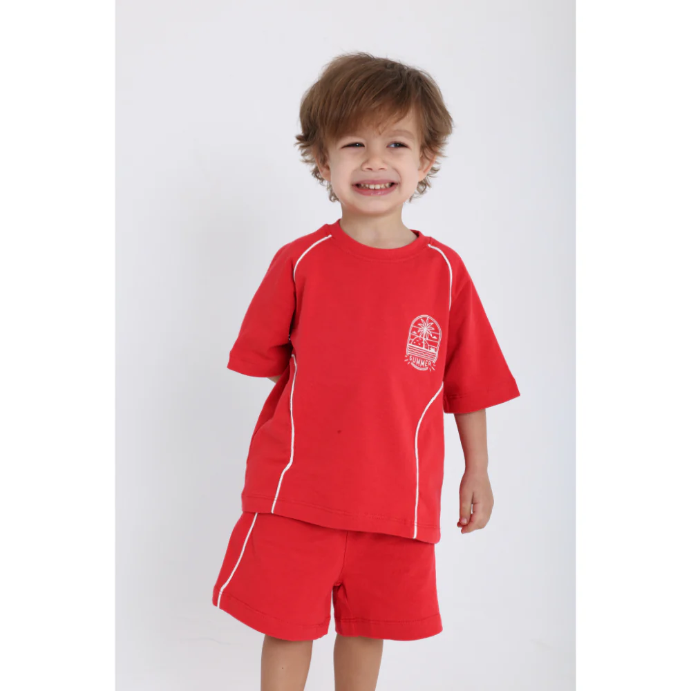 Unisex Baby Red "Summer" Cotton Outfit Set - Image 4