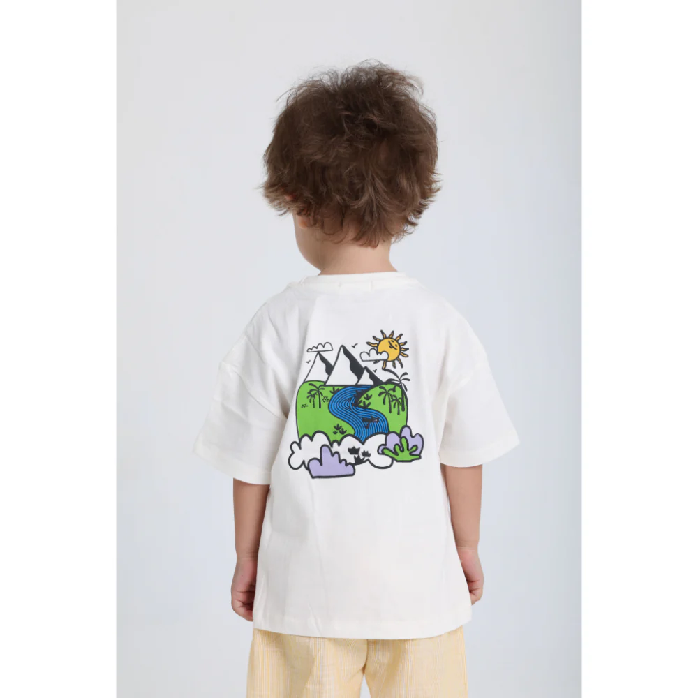 Unisex Baby Off-white Pyramids Cotton T-Shirt - Image 2