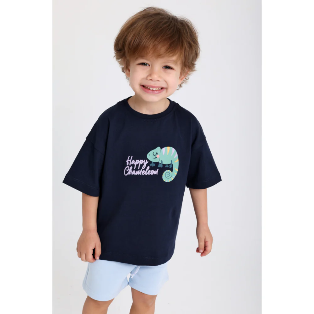 Unisex Baby Navy "Happy Chameleon" Cotton T-Shirt
