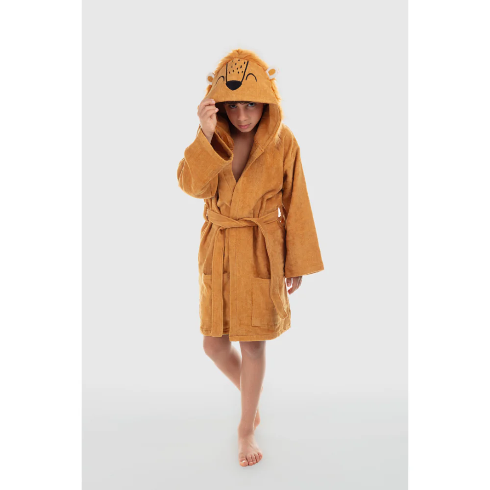Unisex Plush Swim Robe – Brown with Lion Design - Image 2