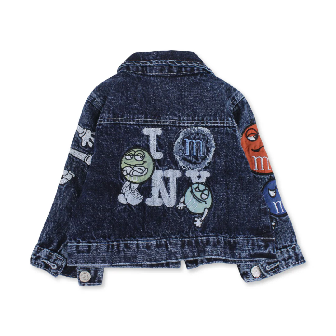 Unisex Baby Denim Jacket – Dark Blue with M & M Embroidery - Image 2