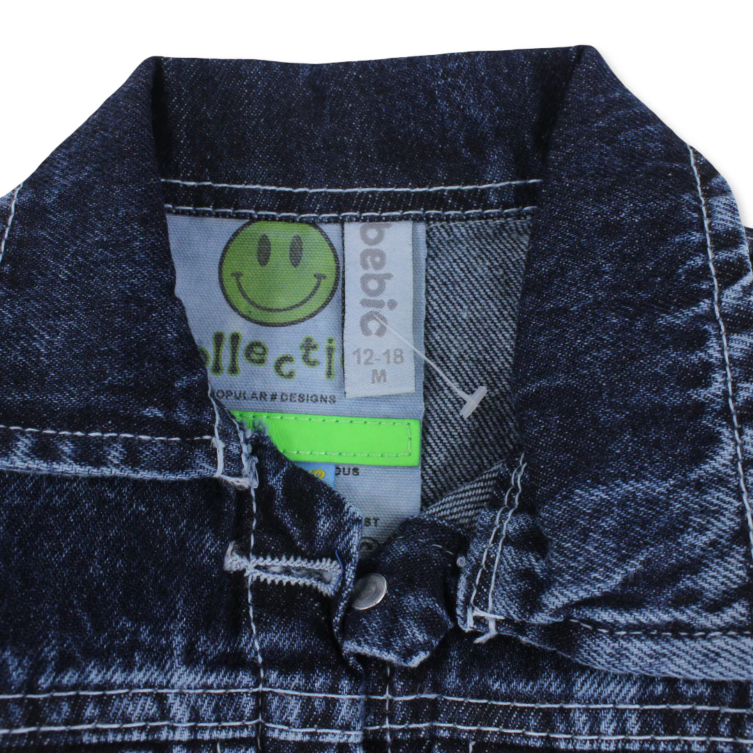 Unisex Baby Denim Jacket – Dark Blue with M & M Embroidery - Image 3