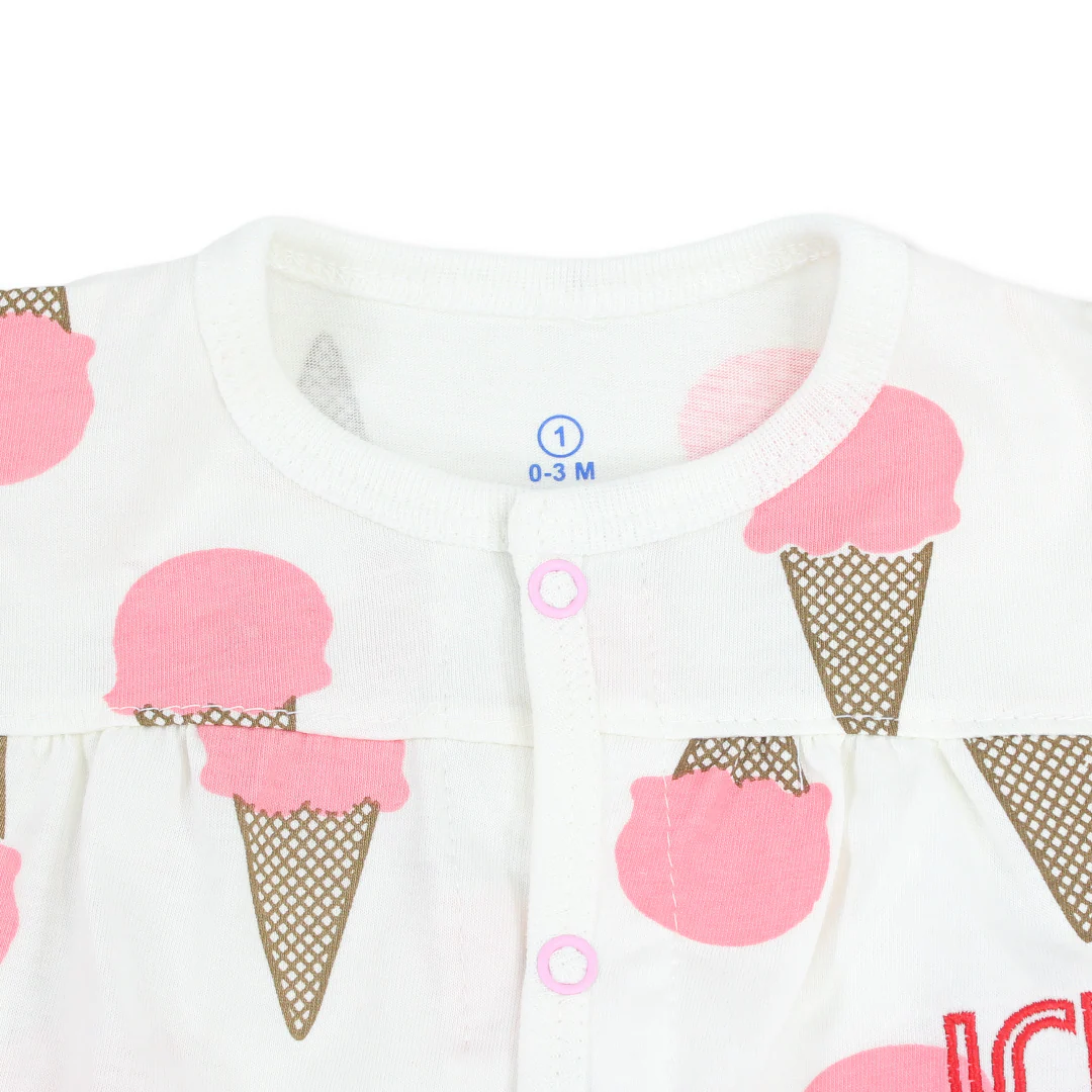 Baby Girls Cotton Romper – Ice Cream Print - Image 3