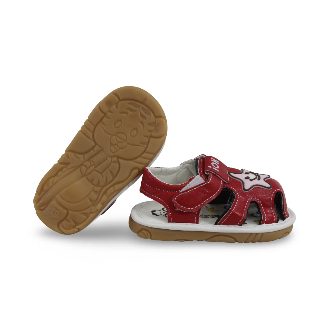 Unisex Baby Leather Sandal – Red with Star Print - Image 3