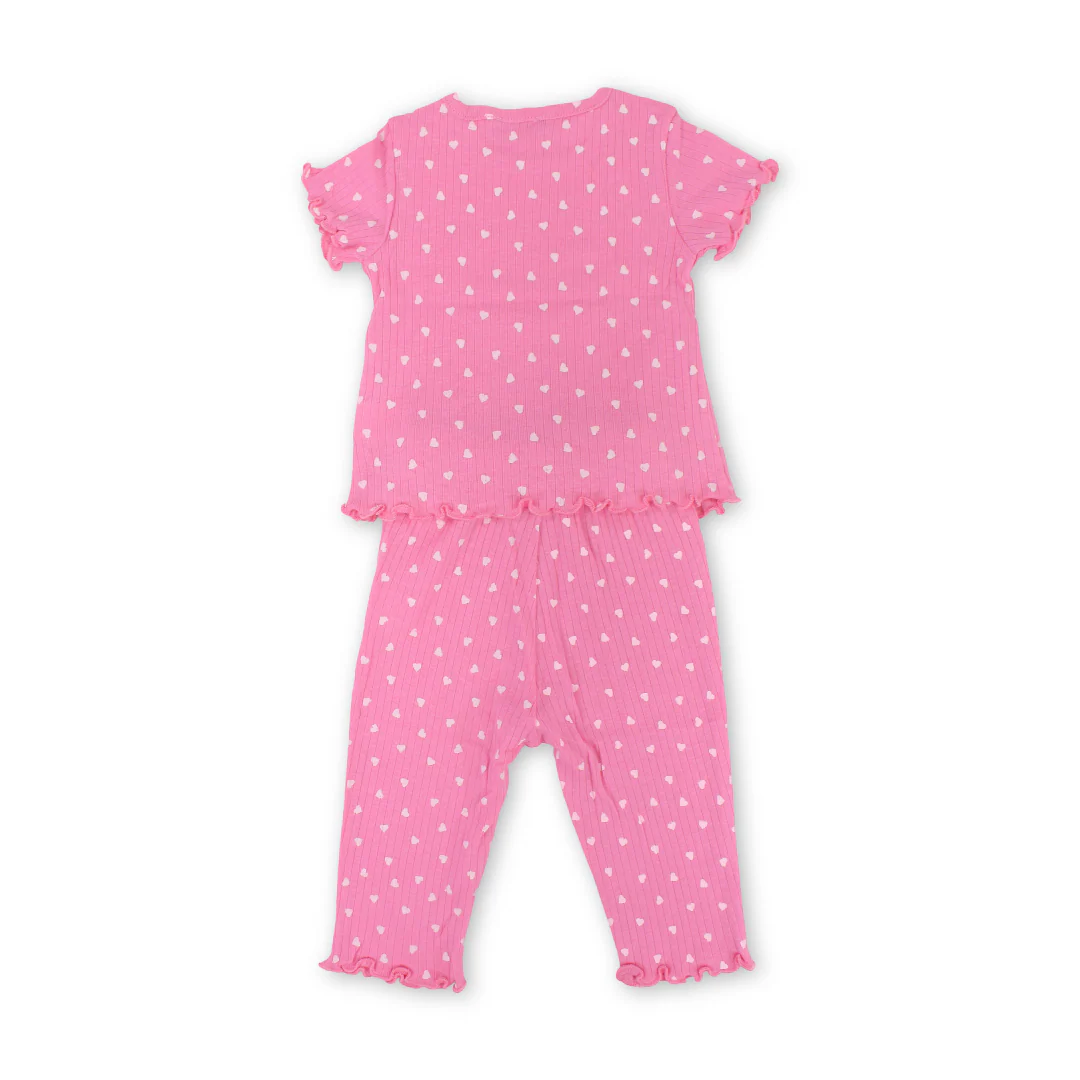 Baby Girls Cotton Outfit Set – Fuchsia with Hearts Print - Image 2