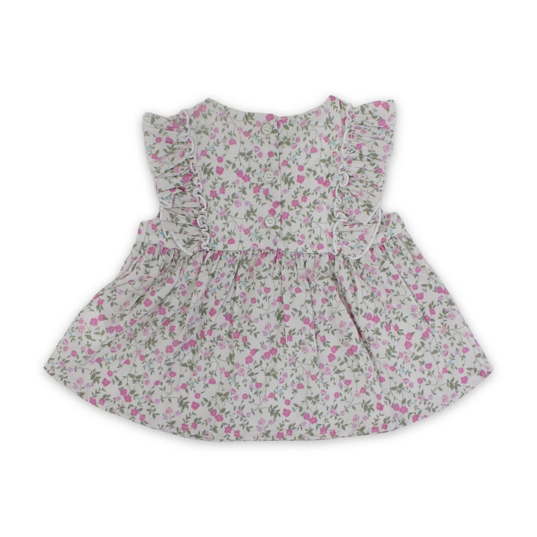 Baby Girls Cotton Blouse – Off-White with Flowers Print - Image 2