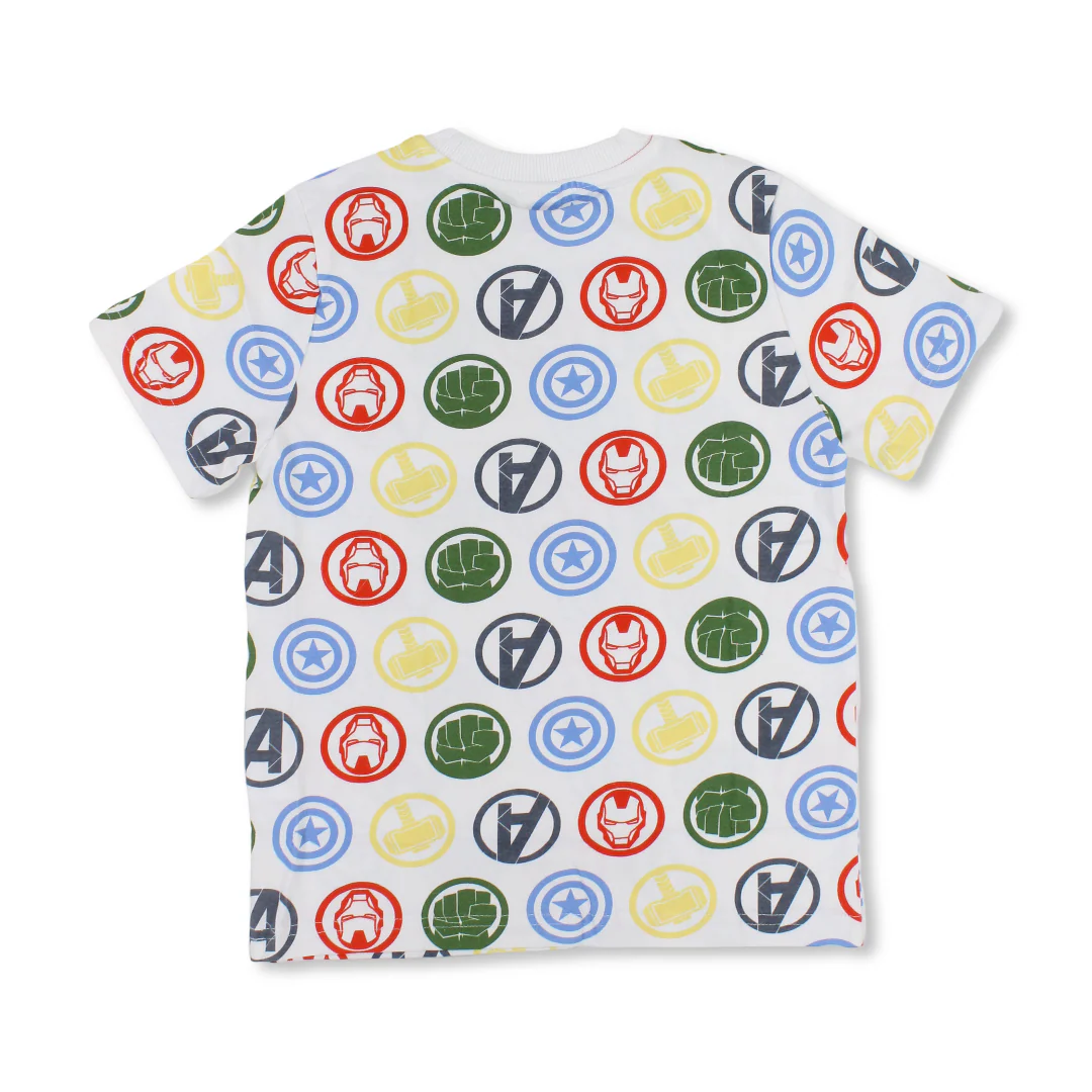 Boys Cotton Short-Sleeved T-Shirt – White with Avengers All-Over Print - Image 2