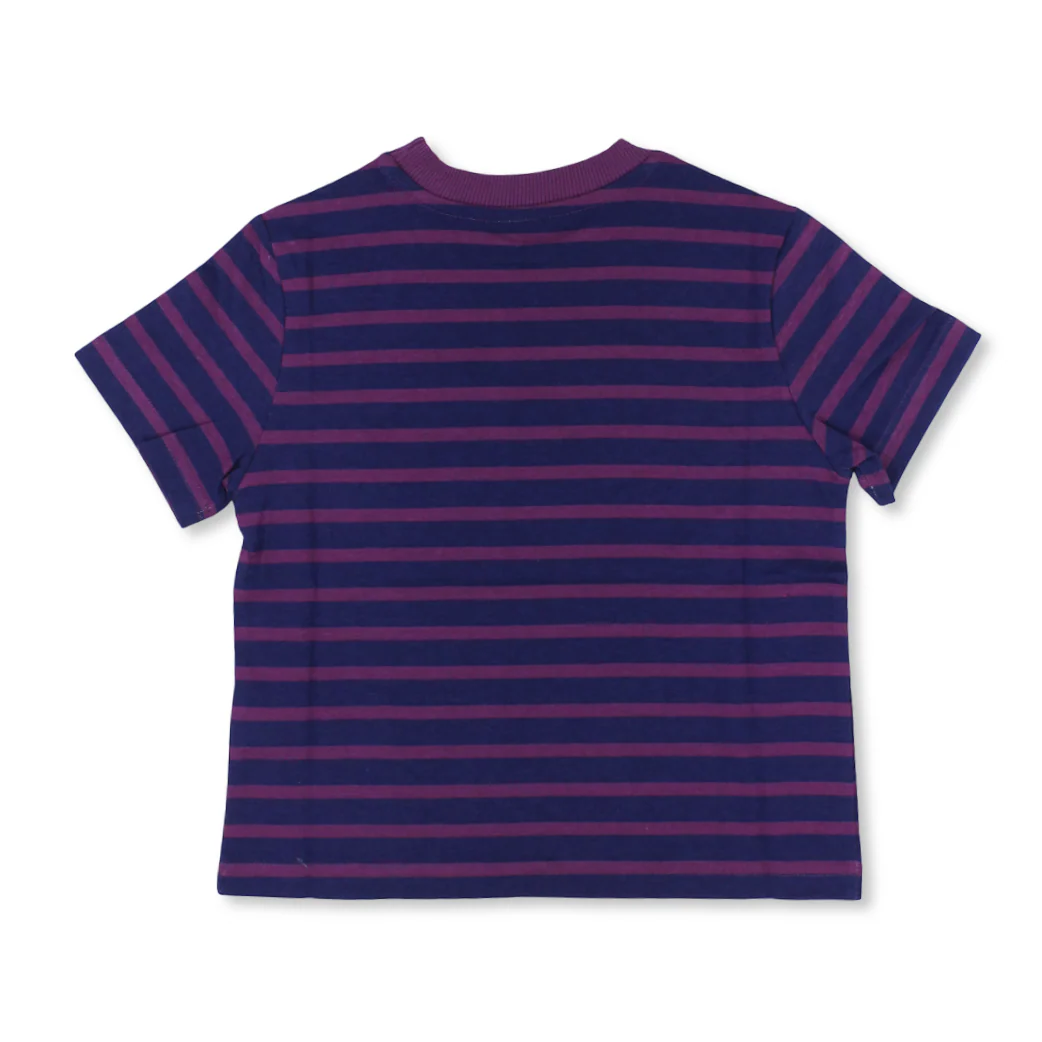 Boys Cotton Short-Sleeved T-Shirt – Striped with Mickey Mouse Patch - Image 2