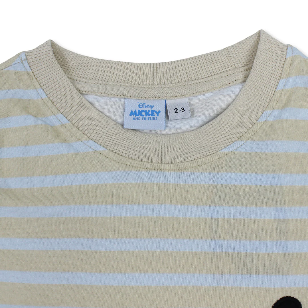 Boys Cotton Short-Sleeved T-Shirt – Striped with Mickey Mouse Patch - Image 3